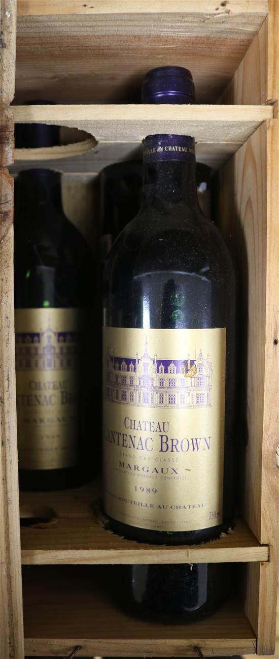 Five bottles of Chateau Cantenac Brown, 1989, Margaux.
